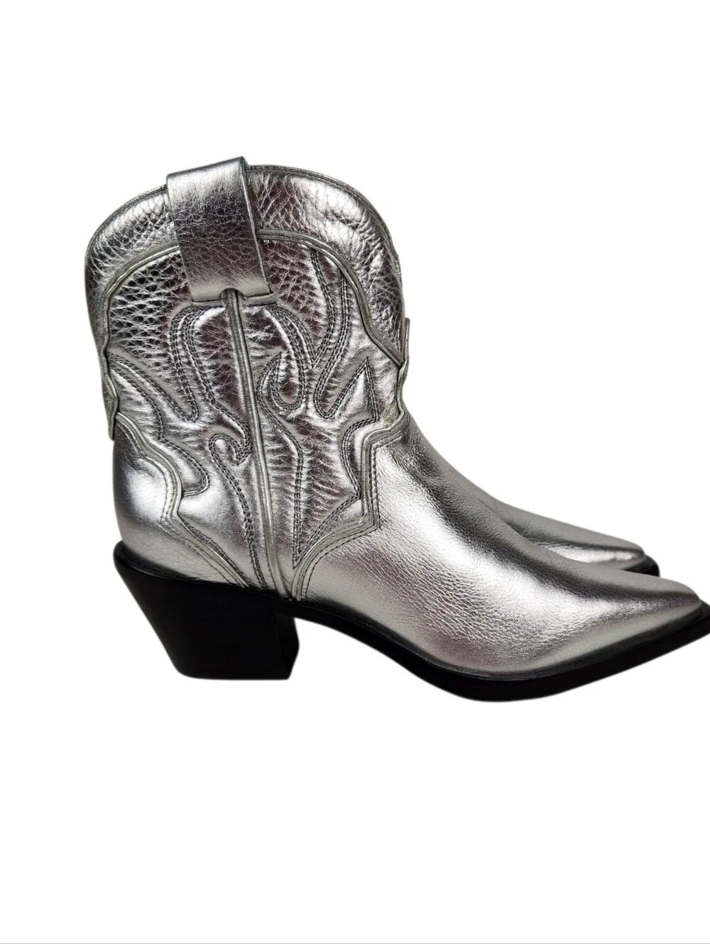 Reformation Otto Mini Silver Metallic Leather Western Boots Womens Size 7.5